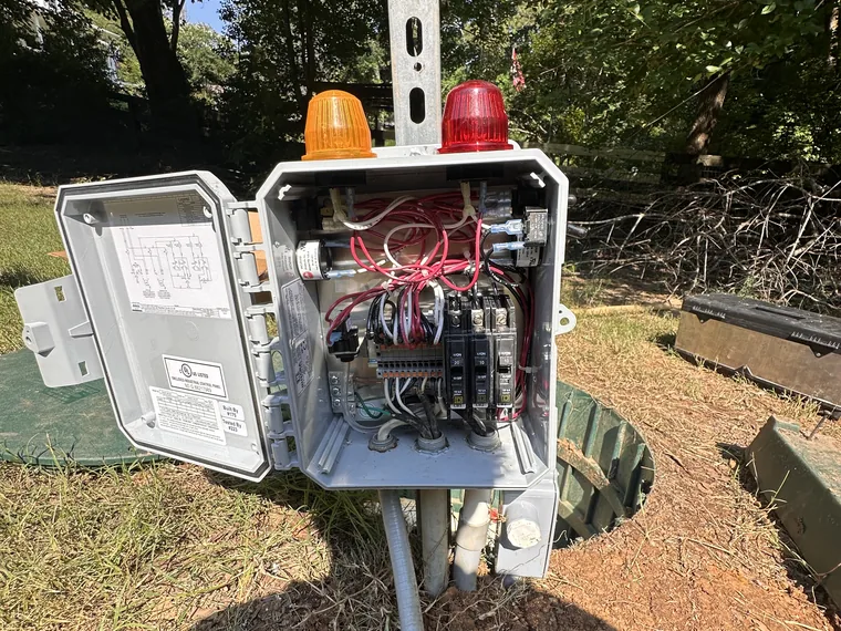 Septic pump and high-water alarm strobes wired at the tank in Chattanooga & Southeast Tennessee, GA